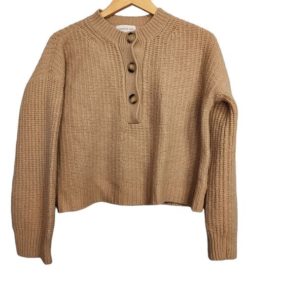 Something Navy Henley Sweater Cashmere Blend Camel Size S - Picture 5 of 7